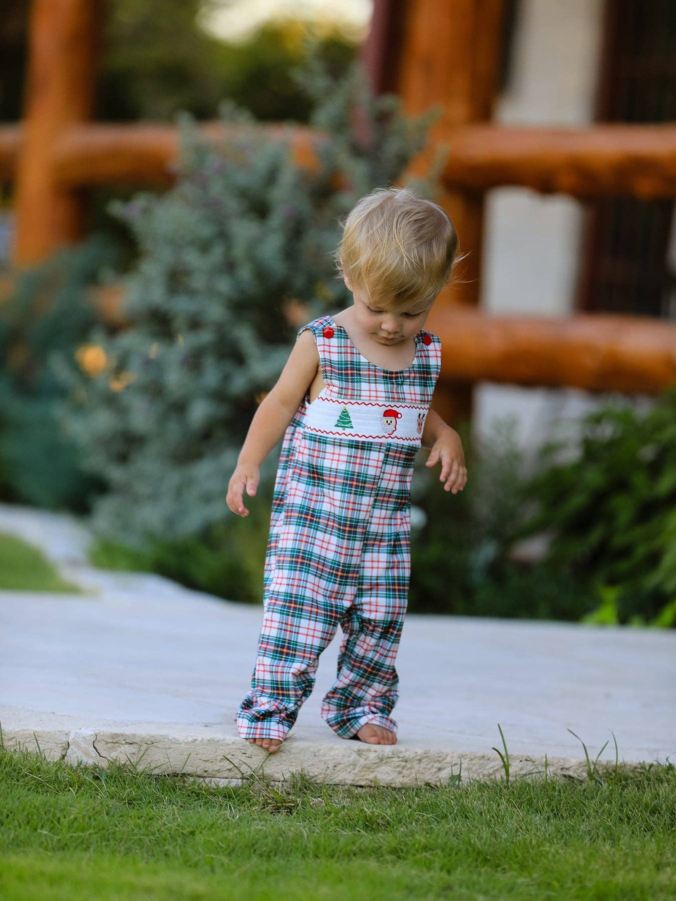 Christmas Plaid Embroidered Smock Longall