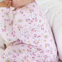 Silly Goose Ruffle Zipper Footie | Pink