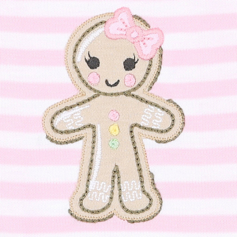 Gingerbread Land Ruffle Zip Footie - Pink
