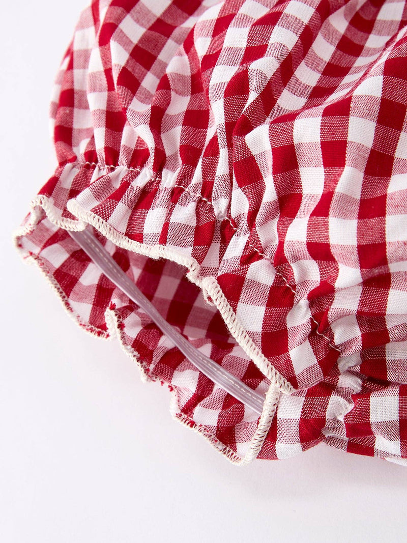 Christmas Tree Plaid Embroidery Bloomers Set
