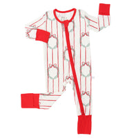 Red Wreath Double Zipper Romper