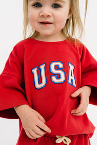Red USA Embroidered Slouchy Set