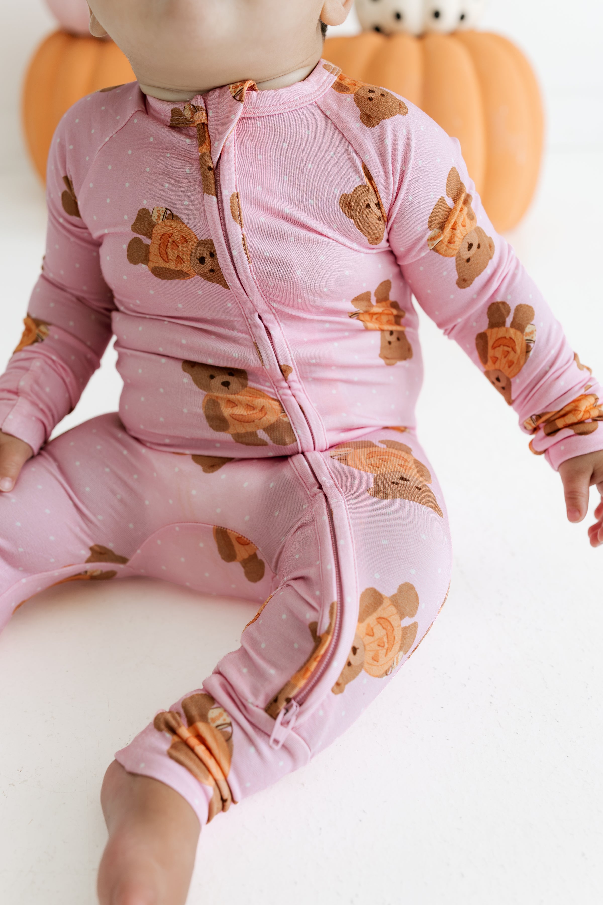 Polka Dot Little Boo Bear Zipper Romper
