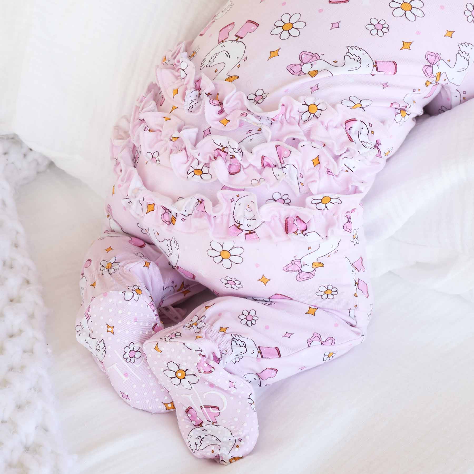 Silly Goose Ruffle Zipper Footie | Pink