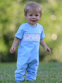 Blue Smocked Cross Romper
