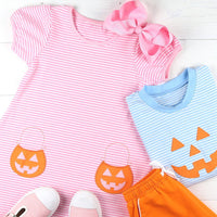 Boys Jack-O-Lantern Shirt - Blue Stripe