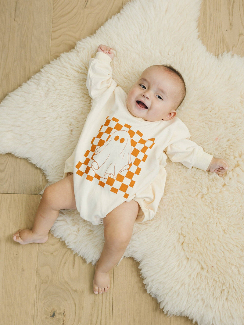 Checkered Ghost Baby Sweatshirt Romper