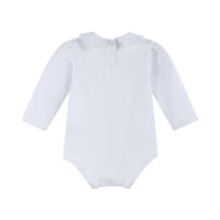 White Collared Unisex Long Sleeve Bodysuit Romper
