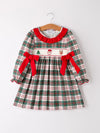 Christmas Bow Plaid Smocked Dress