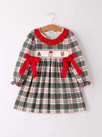 Christmas Bow Plaid Smocked Dress