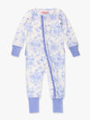 Periwinkle Blue Butterfly Garden Toile Bamboo Ruffle Zipper Pajama