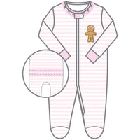 Gingerbread Land Ruffle Zip Footie - Pink