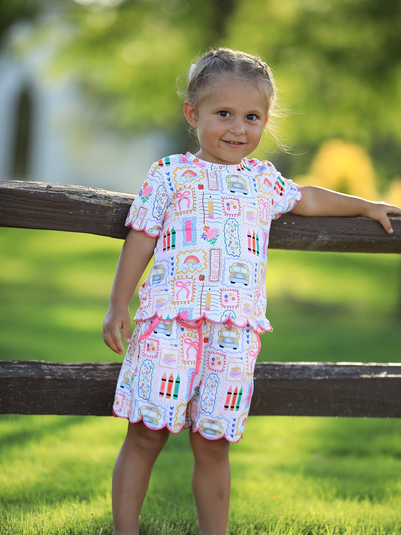 Back to School Print Scallop Short Set