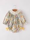 Fall Floral Embroidery Smocked Bubble