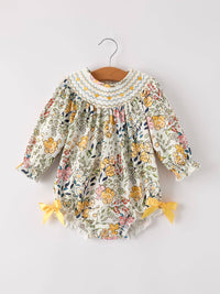 Fall Floral Embroidery Smocked Bubble