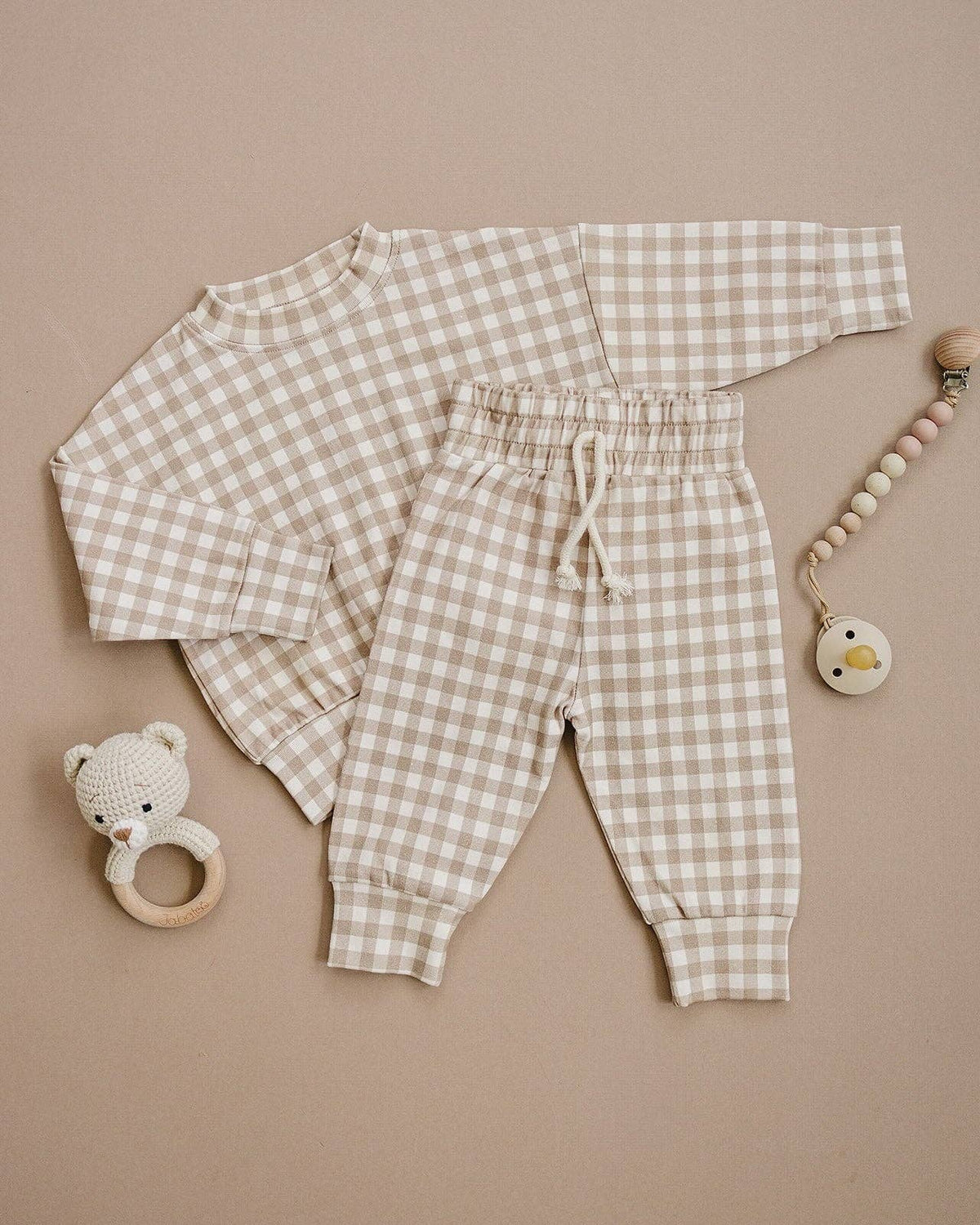 Jogger Set | Beige Gingham