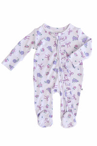 Ribbon & Roses Ruffle Zipper Footie | Purple