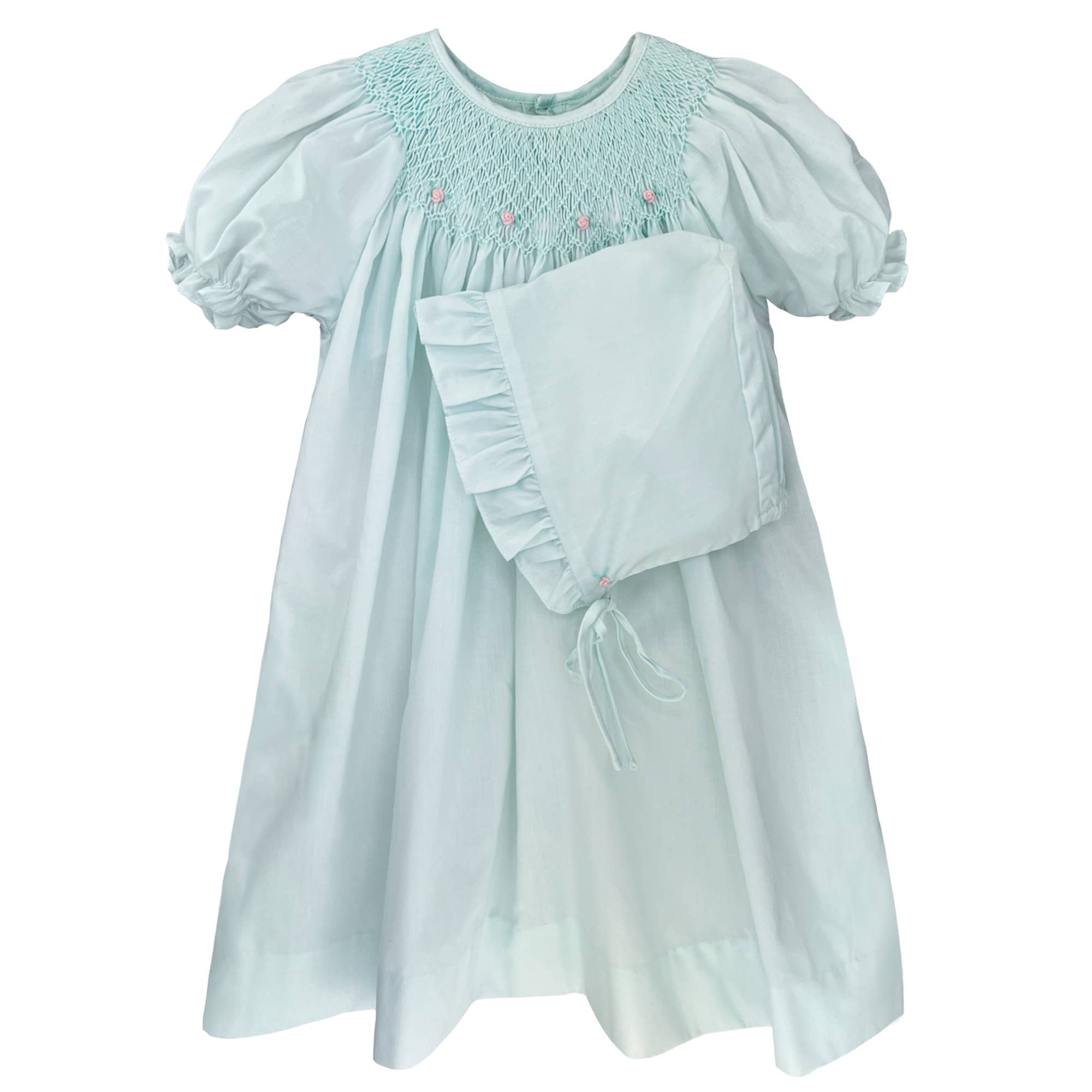 Smocked Daygown with Raglan Embroidery - Mint