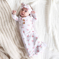 Rosy & Cozy Newborn Baby Knot Gown & Hat Set