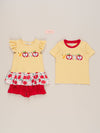 Striped Embroidered Apples & Pencils Shirt