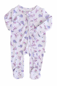 Ribbon & Roses Ruffle Zipper Footie | Purple