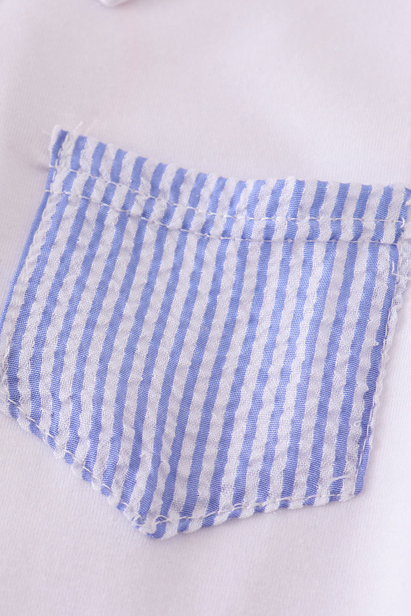 Blue Stripe Seersucker Polo 2 Piece Shorts Set