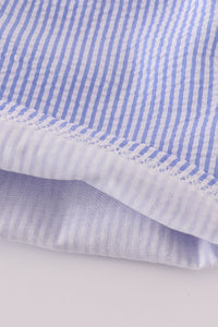 Blue Stripe Seersucker Polo 2 Piece Shorts Set