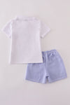 Blue Stripe Seersucker Polo 2 Piece Shorts Set
