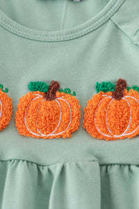 Sage Pumpkin French Knot Ruffle Romper
