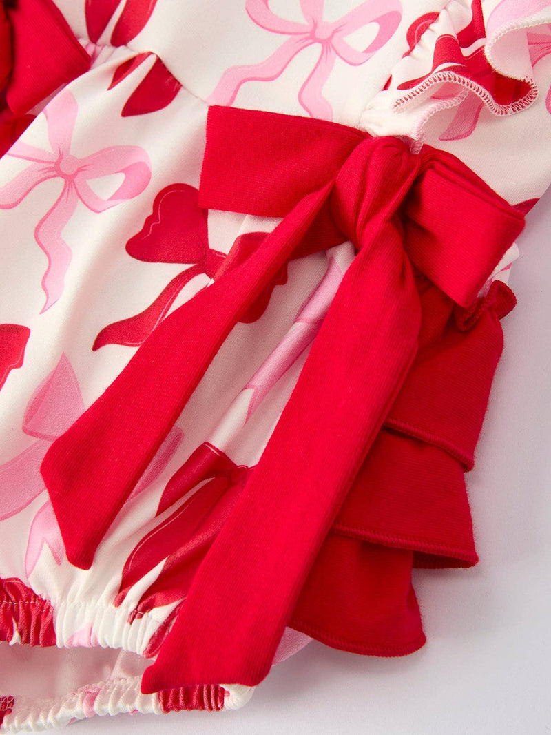 Valentine Bow Long Sleeve Ruffle Bubble