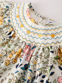 Fall Floral Embroidery Smocked Bubble