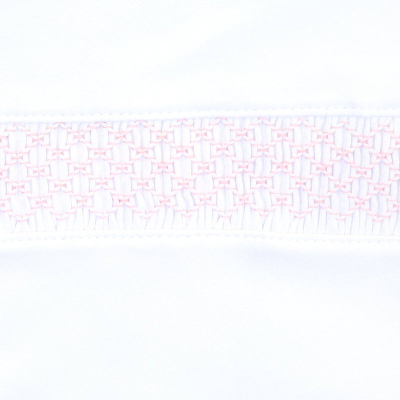 Essentials White with Pink Trim Smocked Footie
