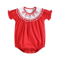 Red Santa Smocked Ruffle Bubble Romper