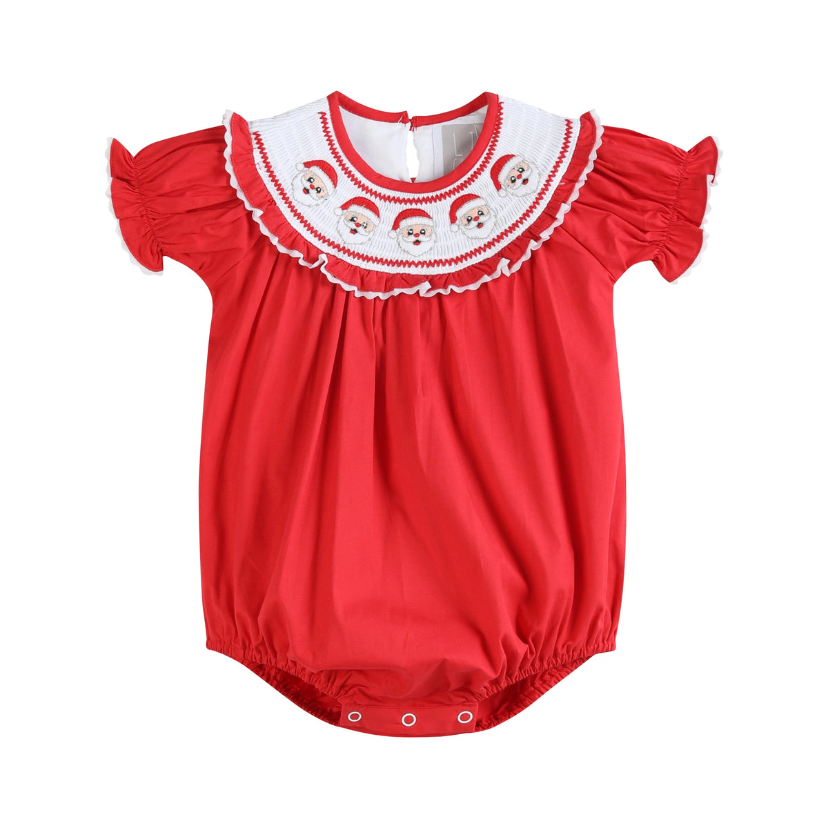 Red Santa Smocked Ruffle Bubble Romper