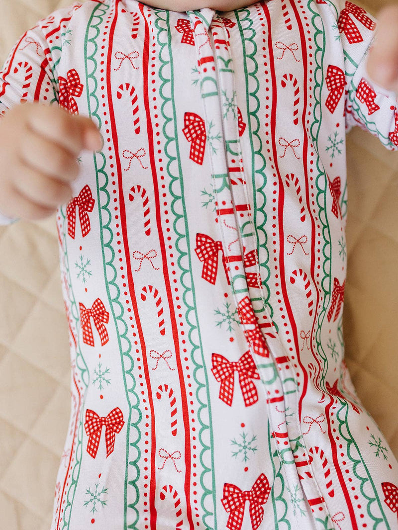 Retro Candy Cane Bamboo Zip Romper
