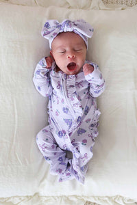 Ribbon & Roses Ruffle Zipper Footie | Purple
