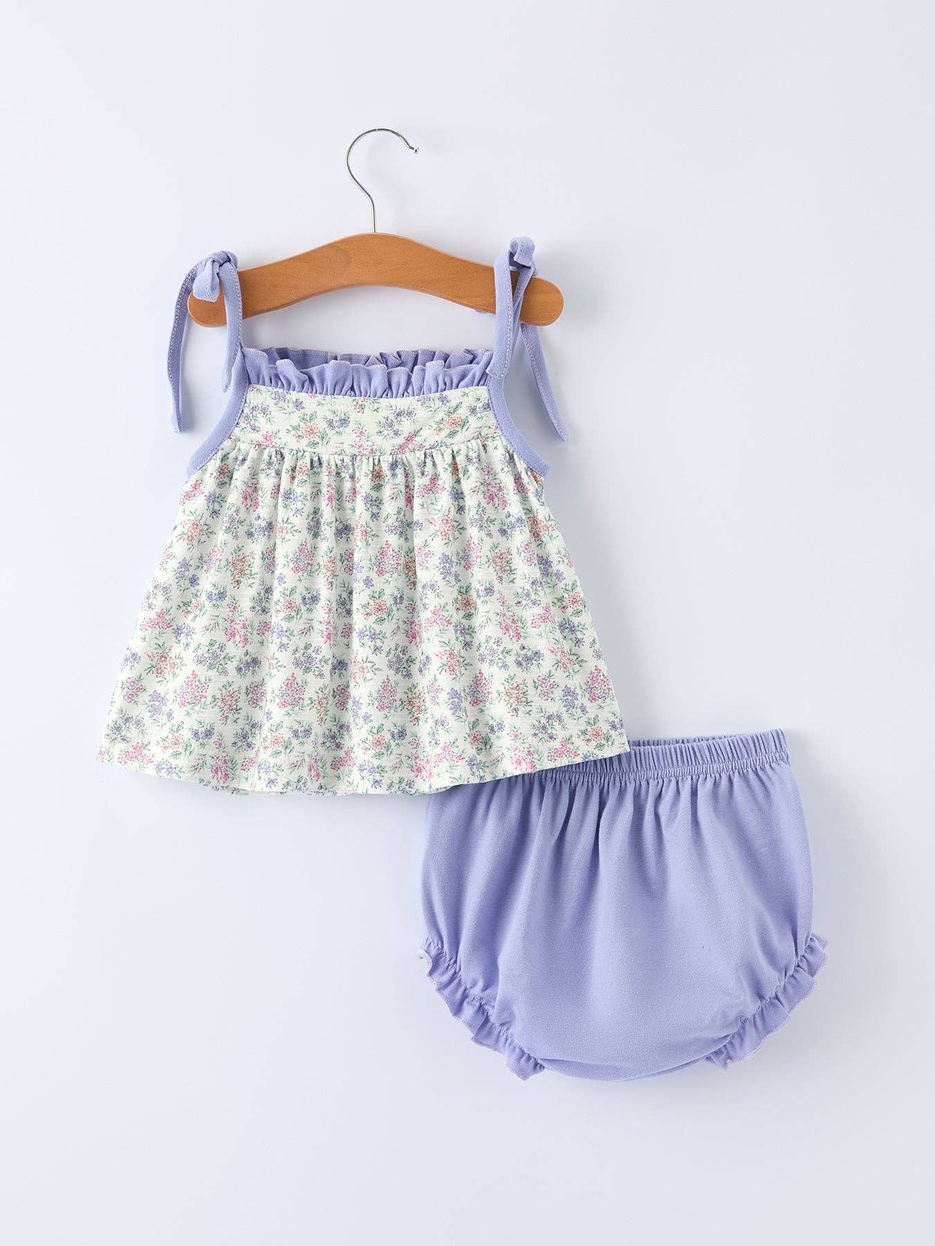 Purple Floral Smocked Bloomers Set