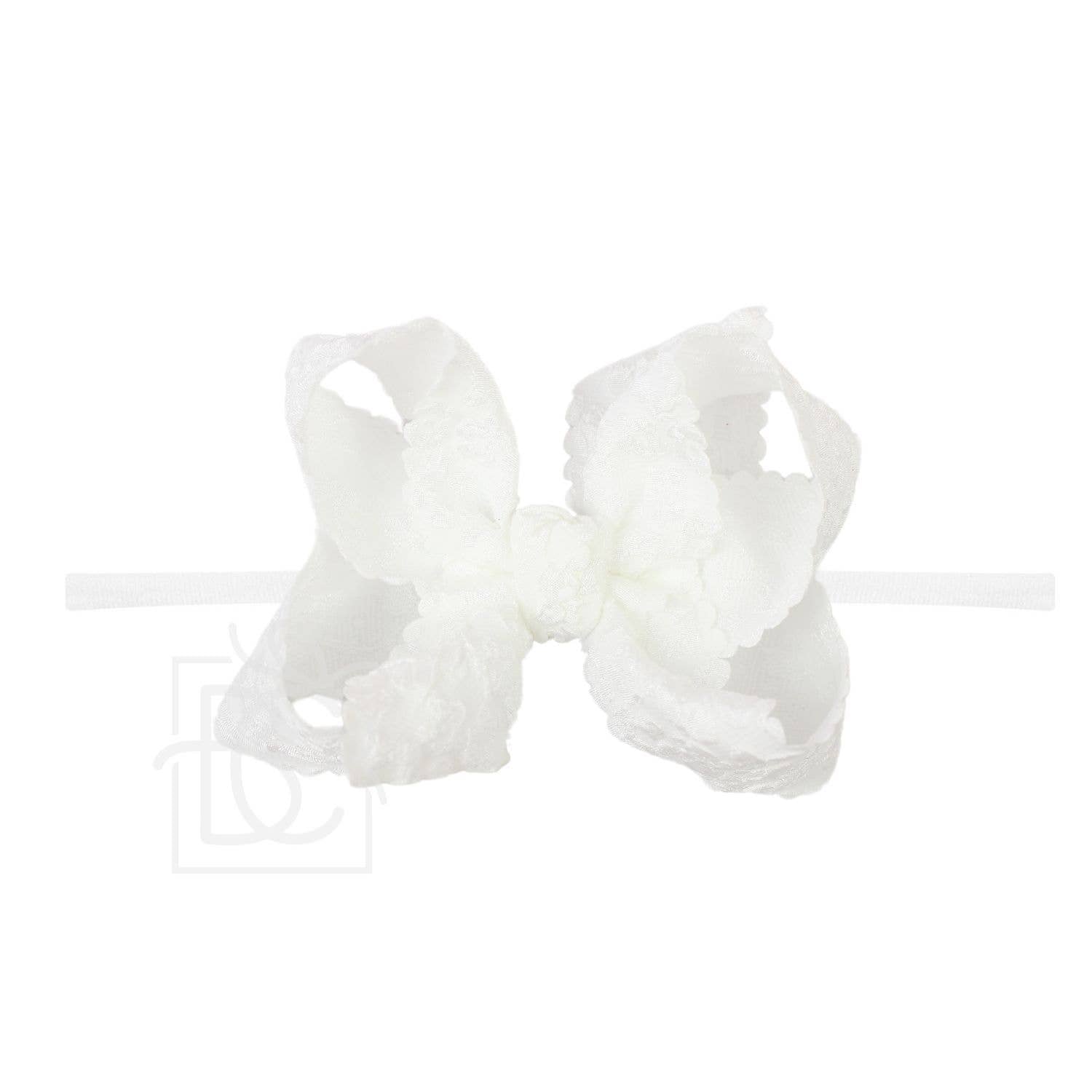 1/4" Pantyhose Headband w/Scalloped Edge Lace Flower Bow