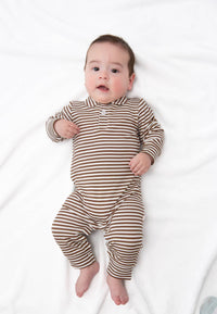 Chocolate Stripes - Sweatshirt Polo Romper