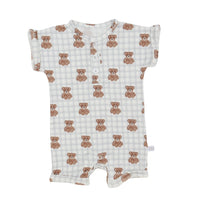 Blue Beary Cute Button Romper