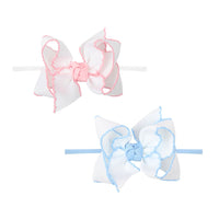 Crochet Edge Hair Bow w/Pantyhose Headband