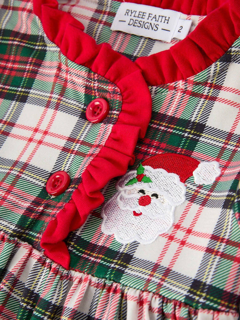 Christmas Plaid with Santa Applique Dress