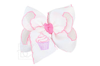Embroidered Cupcake Crochet Edge Bows