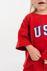 Red USA Embroidered Slouchy Set