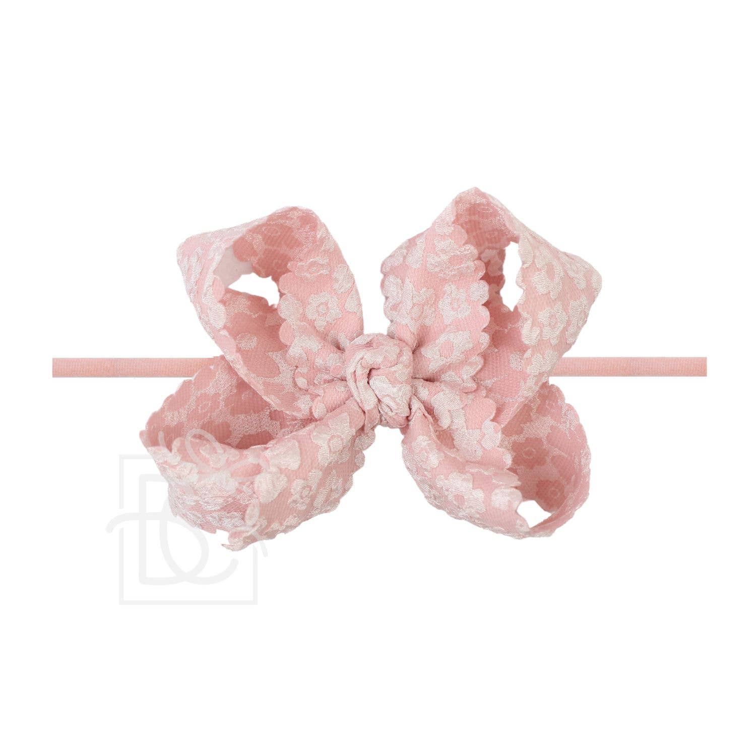 1/4" Pantyhose Headband w/Scalloped Edge Lace Flower Bow