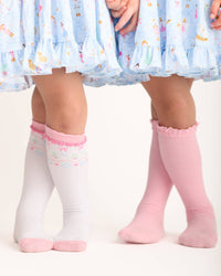 White Fair Isle Knee High Socks