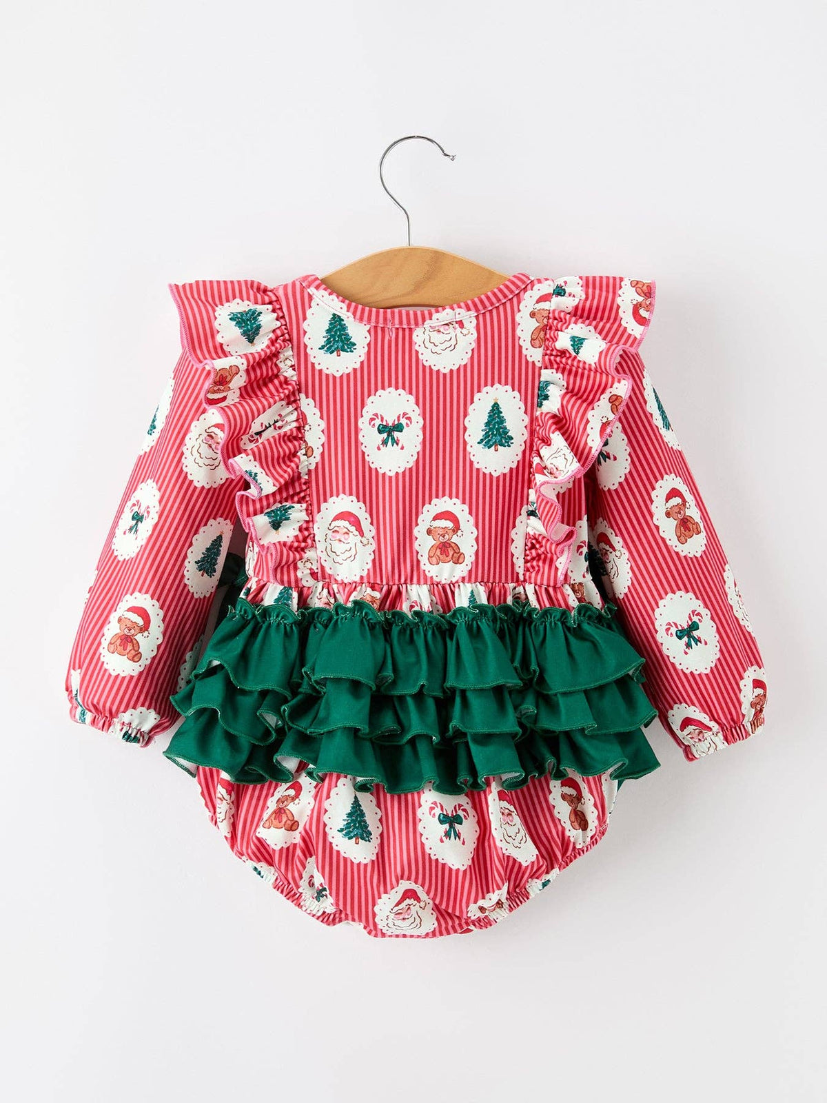 Christmas Santa Print Ruffle Bubble Romper