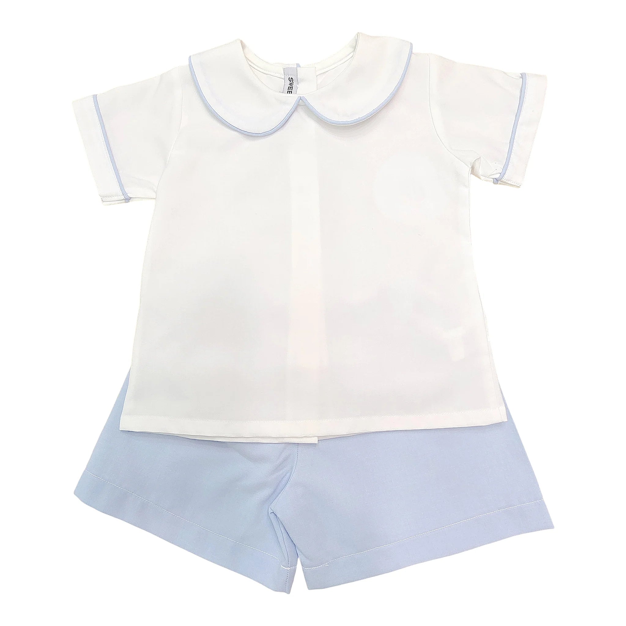 White / Blue Short Two Piece Set