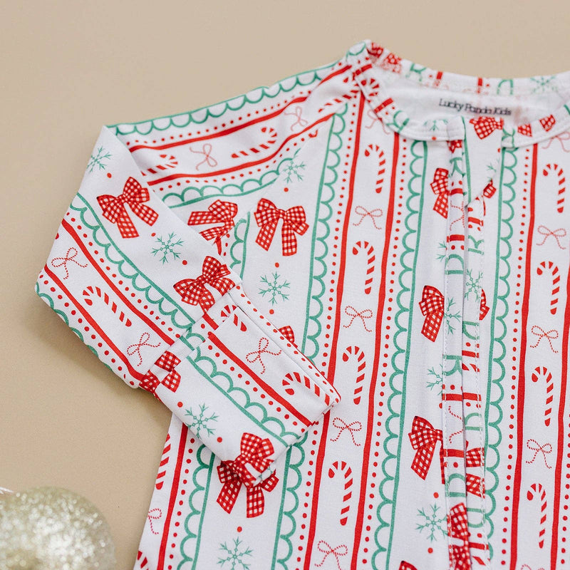 Retro Candy Cane Bamboo Zip Romper
