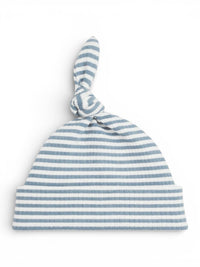 Dusty Blue Stripe / Ribbed Gown + Hat Set